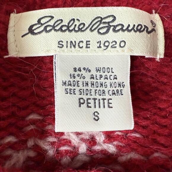 Eddie Bauer Cardigan Sweater Crew Red Nordic Wool Alpaca Buttons Women Size S P - Picture 7 of 7